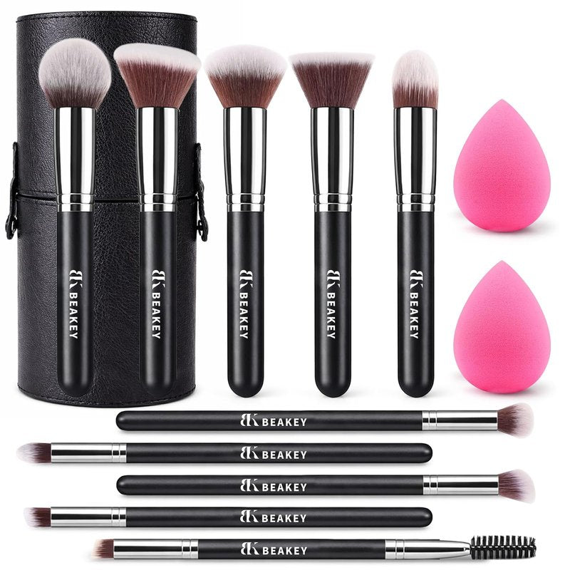BEAKEY 13PCS Makeup Brush Set - Soft Synthetic Bristles for Smooth Application | Travel Kit with Case & Sponges