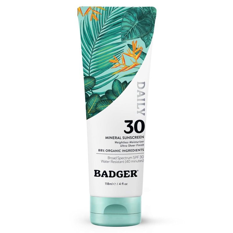 Badger Mineral Sunscreen SPF 30 - Lightweight, Moisturizing & Reef Safe | 4 Fl Oz, Unscented
