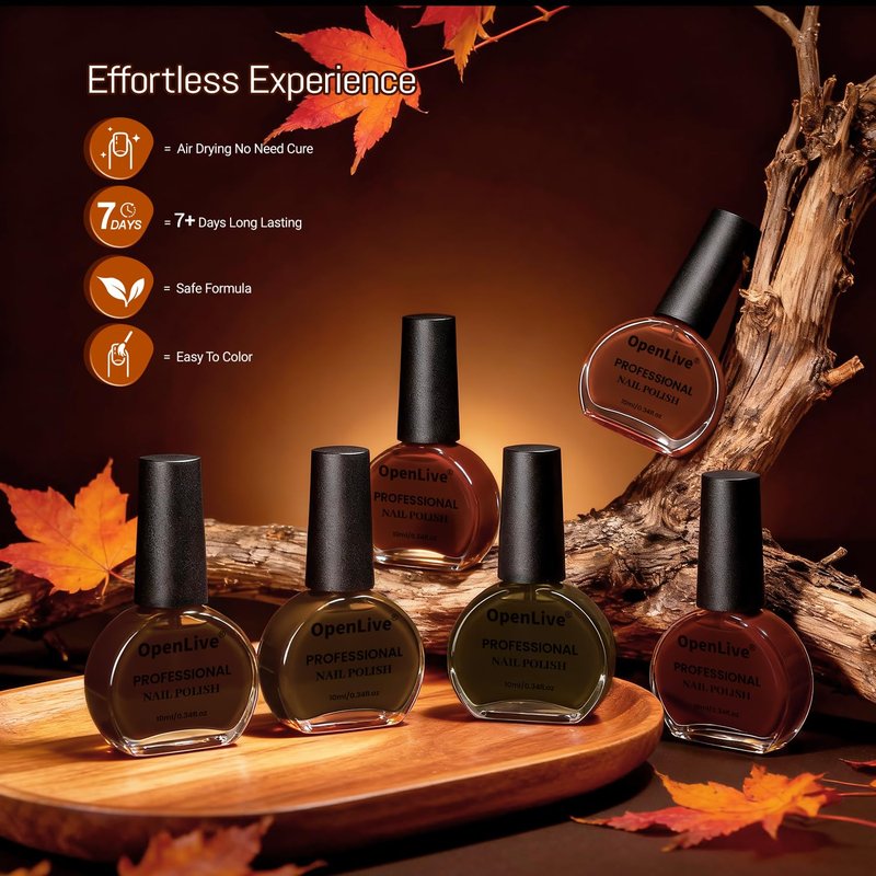 OpenLive 10ml Fall Jelly Nail Polish Set 6 Colors Gold Maple Leaf Pumpkin Yellow Burnt Orange Art Nail Polish Quick Dry for Women Girls Gift