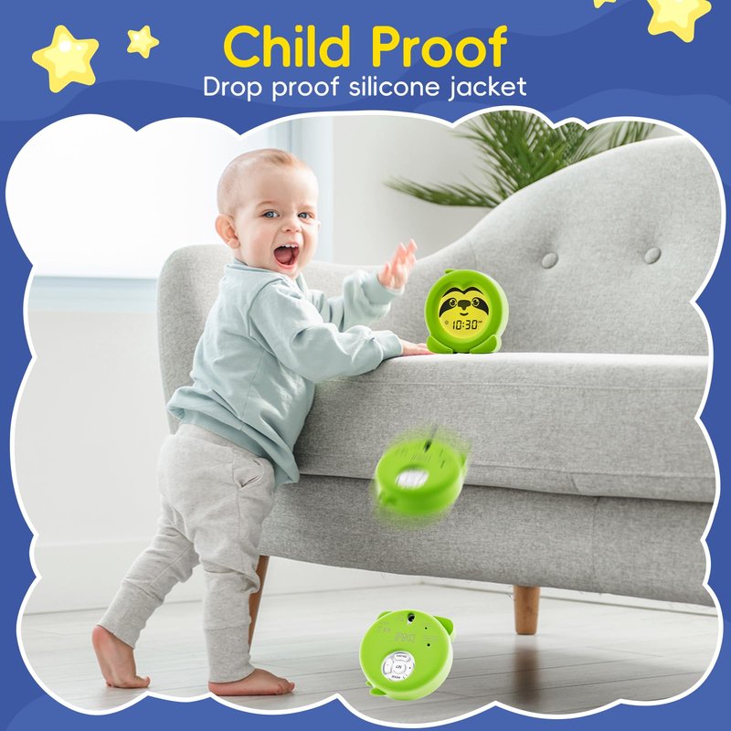 B&H Sleep Trainer Clock for Toddler - Ok to Wake Clock, USB Rechargeable Cute Kids Alarm Clock, Drop Proof Night Light, Science-Backed Lighting for Peaceful Sleep and Ready to Rise Mornings - Sloth