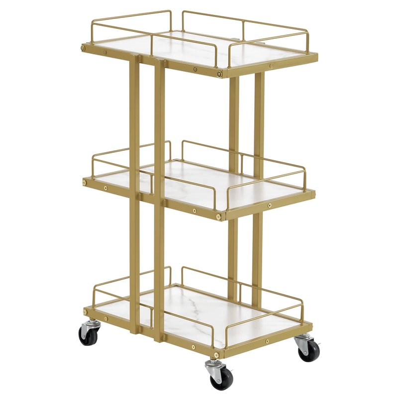 BarberPub Salon Trolley Multi-Functional Salon Cart with 3 with Drawers Engineered Wood Shelves Rolling Cart Manicure Beauty Equipment 2061 (White)