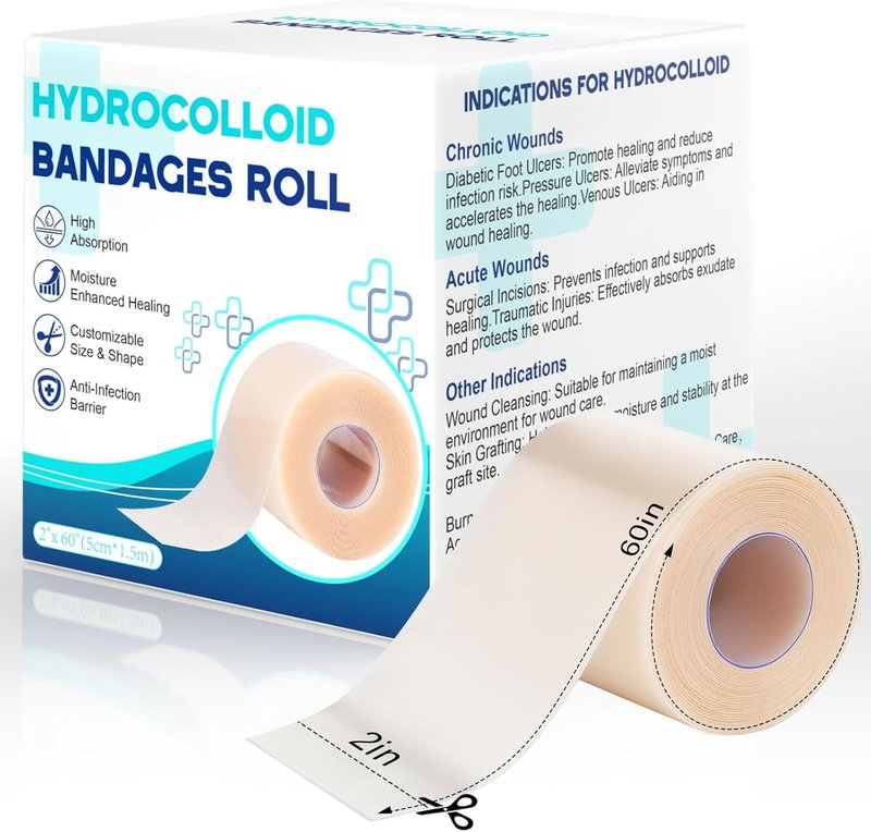 Hydrocolloid Roll | 2" x 5FT Waterproof Wound Care Bandages - Flexible, Latex-Free Blister & Acne Patches