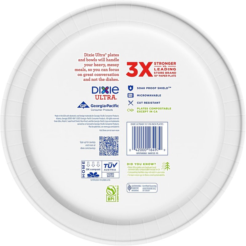 Dixie Ultra Large Paper Plates - 10 Inch, Heavy Duty, Microwave-Safe, Soak-Proof | 172 Count
