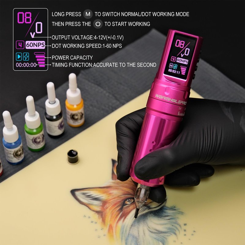 WORMHOLE PRO 7 Adjustable Strokes Wireless Tattoo Gun Wireless Tattoo Machine with 1,800 mAh Capacity Wireless Power Supply, Coreless Motor, Digital LED Display Tattoo Pen VIRGO HKP15-A