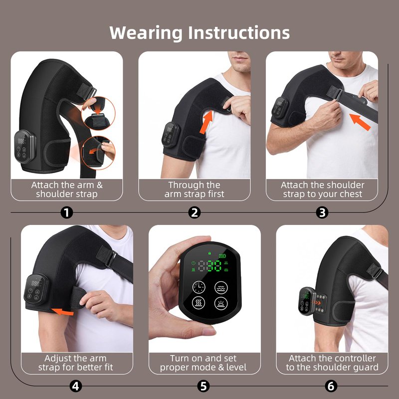 Cordless Red Light Therapy for Shoulder with Heat & Massage Vibration, Separate 5000mAh Portable Near-Infrared Light Therapy Wrap for Shoulder Discomfort, 3 Heat 4 Vibration Modes, 660nm & 850nm LEDs