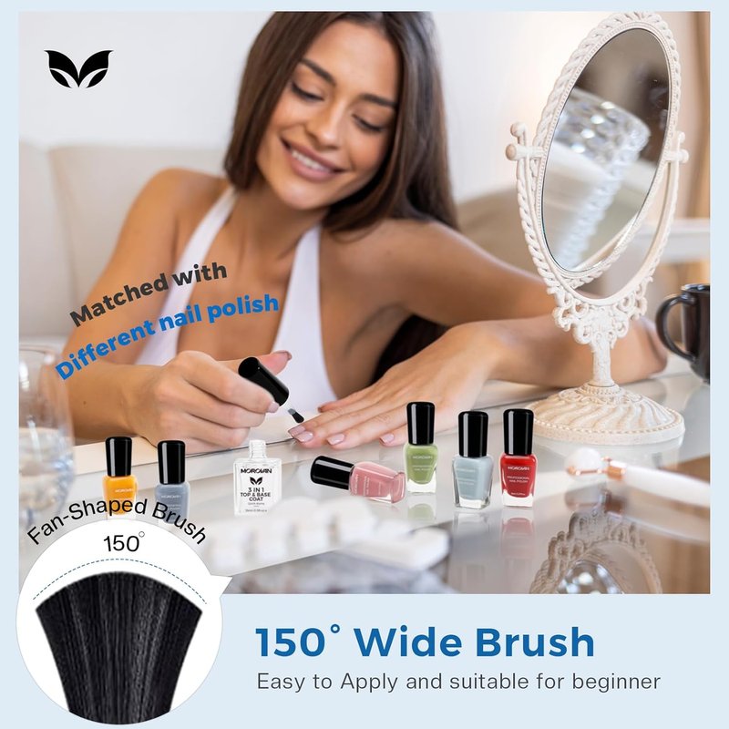 Morovan Nail Strengthener - 3-in-1 Base Coat & Top Coat for Quick-Dry, Long-Lasting Shine | Clear Nail Polish