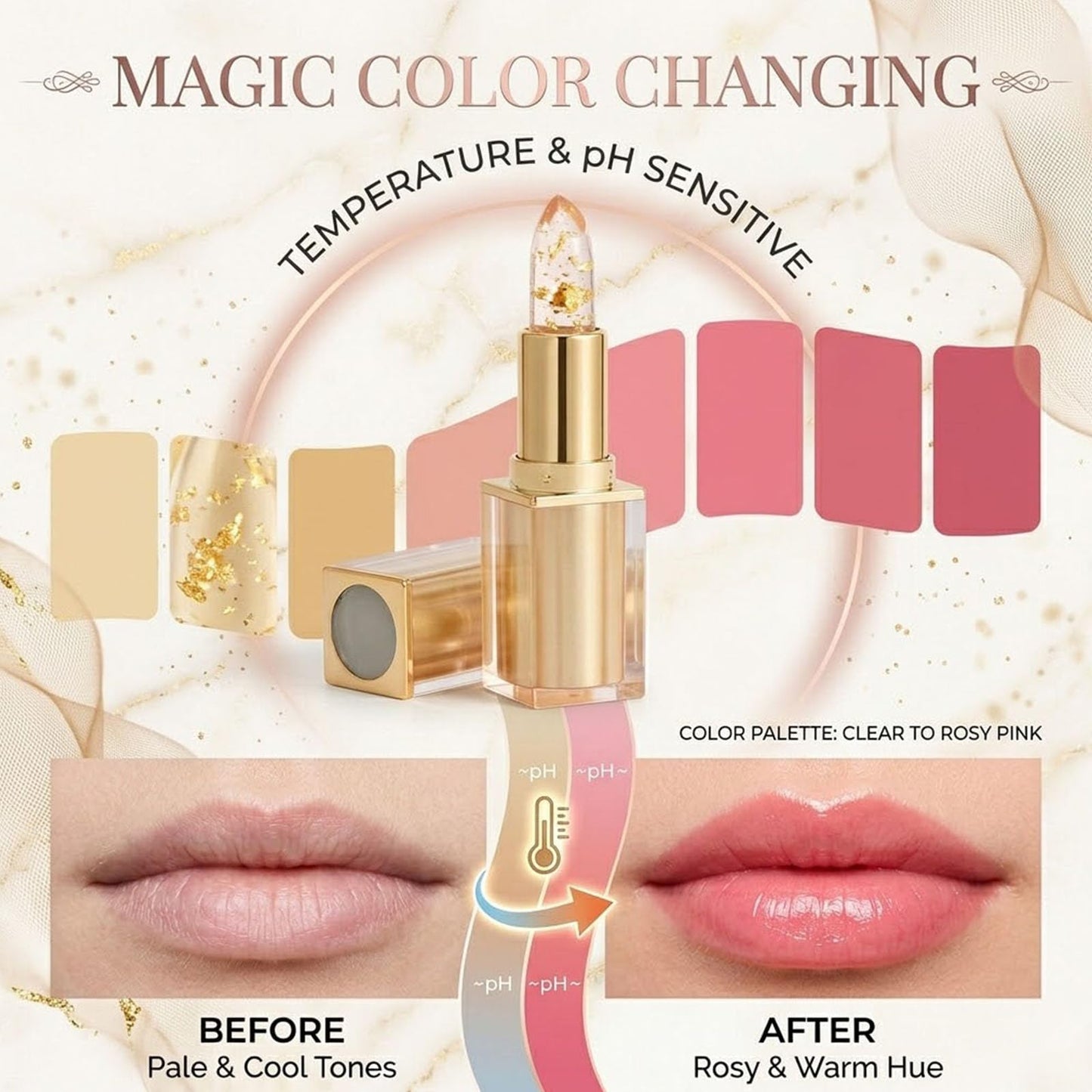 Yurisphere 2 Pack pH Color Changing Lipstick for Women, Clear Lip Stick That Adapts to Your Natural Tone, Long Lasting Moisturizing Lip Balm with Glossy Finish