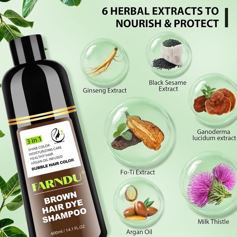 Brown Hair Dye Shampoo - 3-In-1 Natural Color Treatment for Gray Hair | Ammonia & Paraben Free