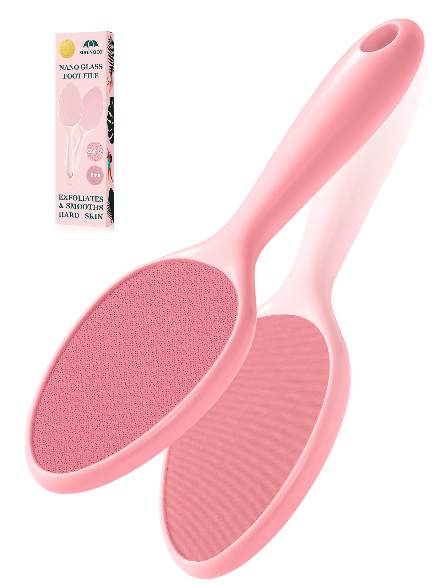 Sunivaca 2-Sided Glass Foot File Callus Remover Without Drain Stand (Pink)