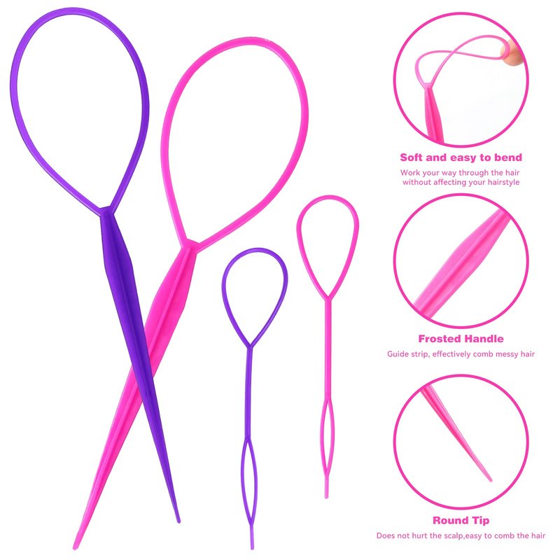 Parting Comb and Braiding Tool Set - Hair Pull Through Tool for Pony & Topsy Tails, Loops, and Hairstyling Accessories for Women