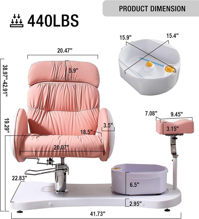 OKAKOPA Pedicure Foot Spa - Hydraulic Chair with 360 Swivel & Reclining Design | No Plumbing, Pink