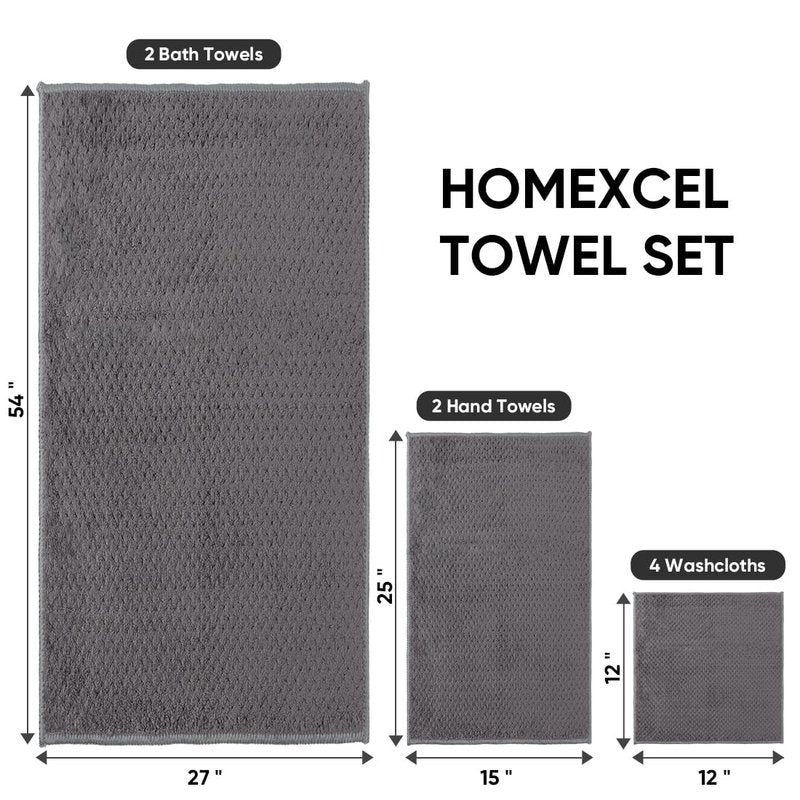 HOMEXCEL 8 Piece Bath Towel Set, Microfiber Bathroom Towel - 2 Bath Towels, 2 Hand Towels, and 4 Wash Cloths, Super Soft, Highly Absorbent Towels for Bathroom, Gym, Hotel, and Spa (Grey)