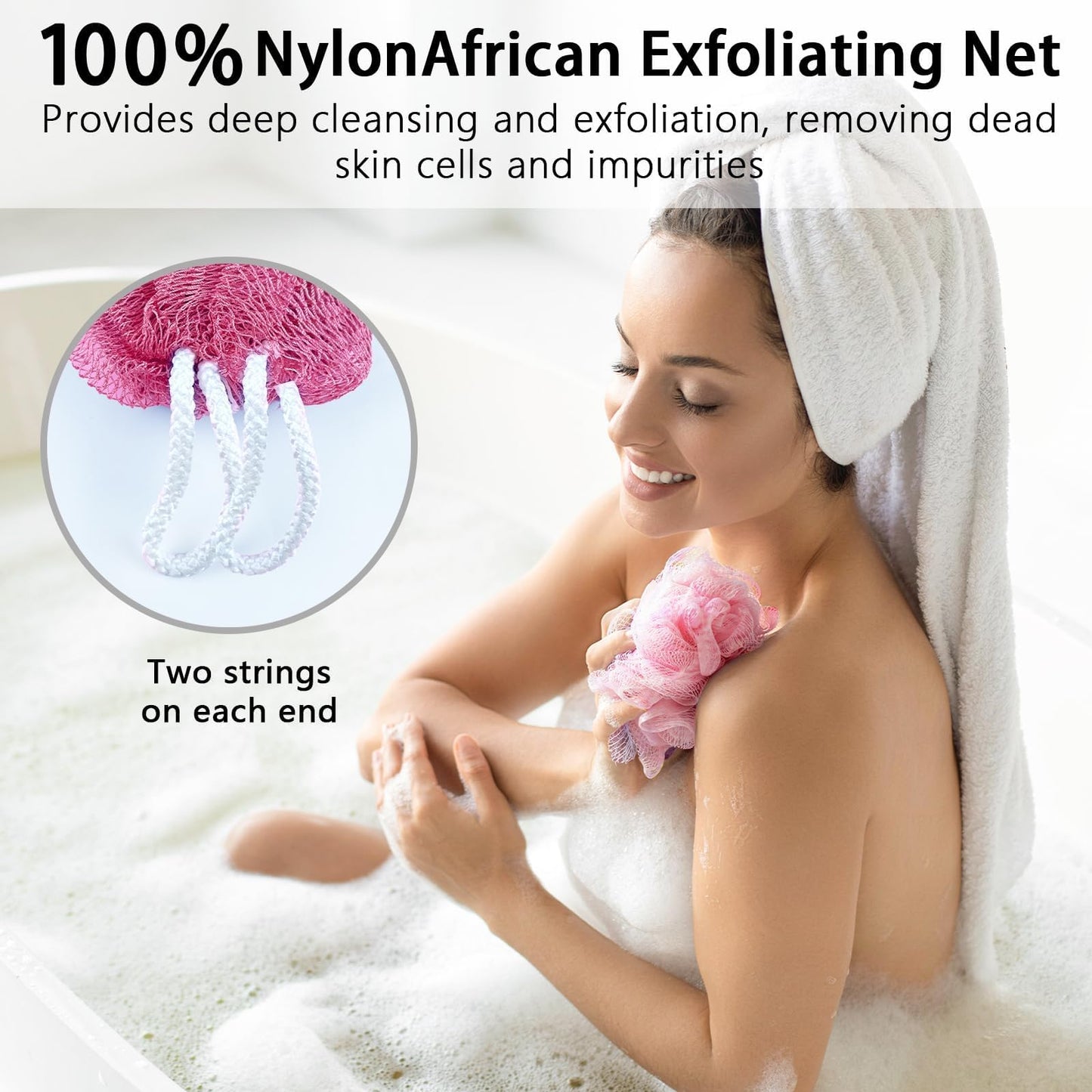 African Net Sponge Authentic with Knots - African Exfoliating Net Sponge with Handles for Body Scrubber Exfoliator - Real Africa Back Wash Bath Sponges for Shower Machine Washed & Bathing Accessories