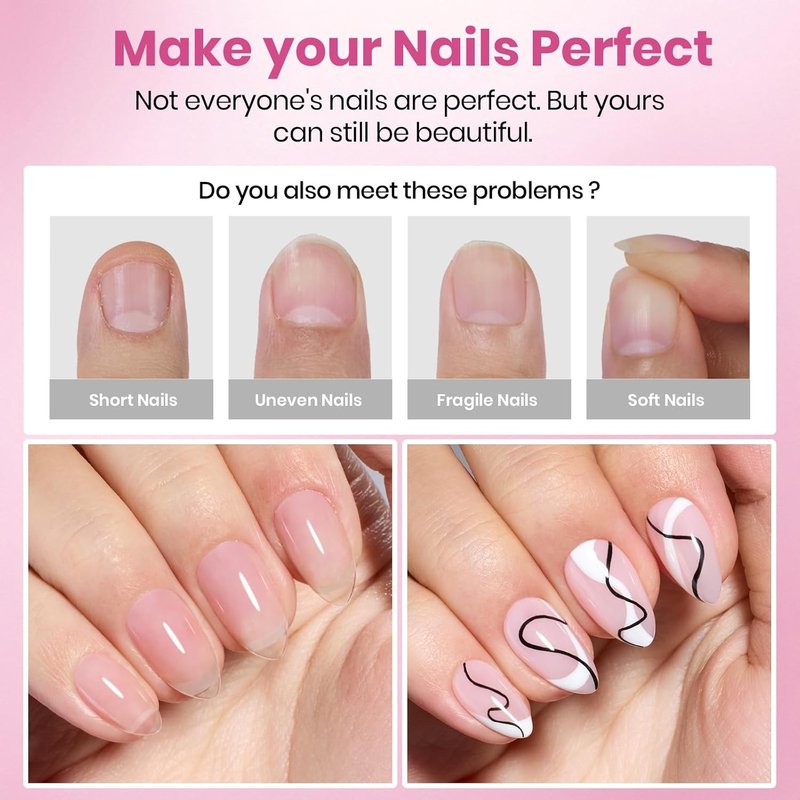 Beetles Gel Nail Tips - Almond Square Short Flat-X, 320pcs | Pre-Etched Half Matte Acrylic Press-On Nails for Easy DIY Extensions