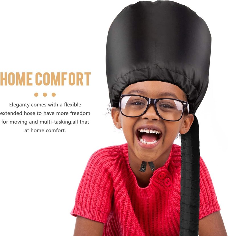 Bonnet Hood Hair Dryer Attachment - Elastic Strap for Hair Styling & Deep Conditioning | Black