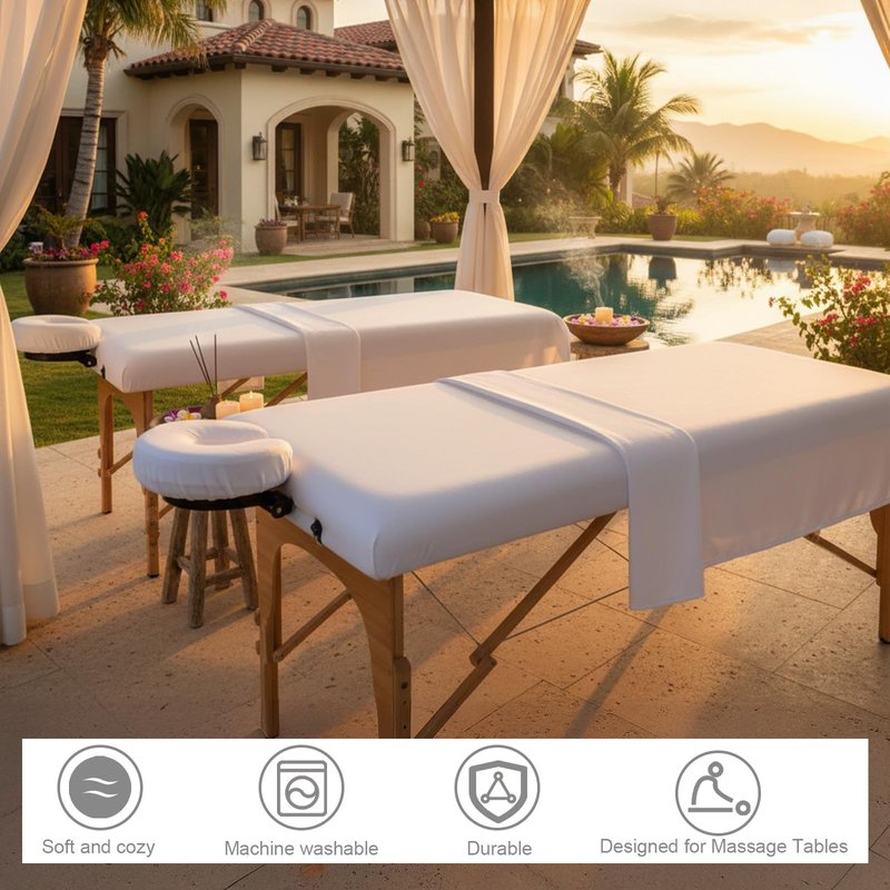 Oudain 4 Sets 3 Piece Soft Microfiber Massage Table Sheets Set Bulk Includes Massage Flat Sheet and Fitted Sheet and Face Rest Cover(White)