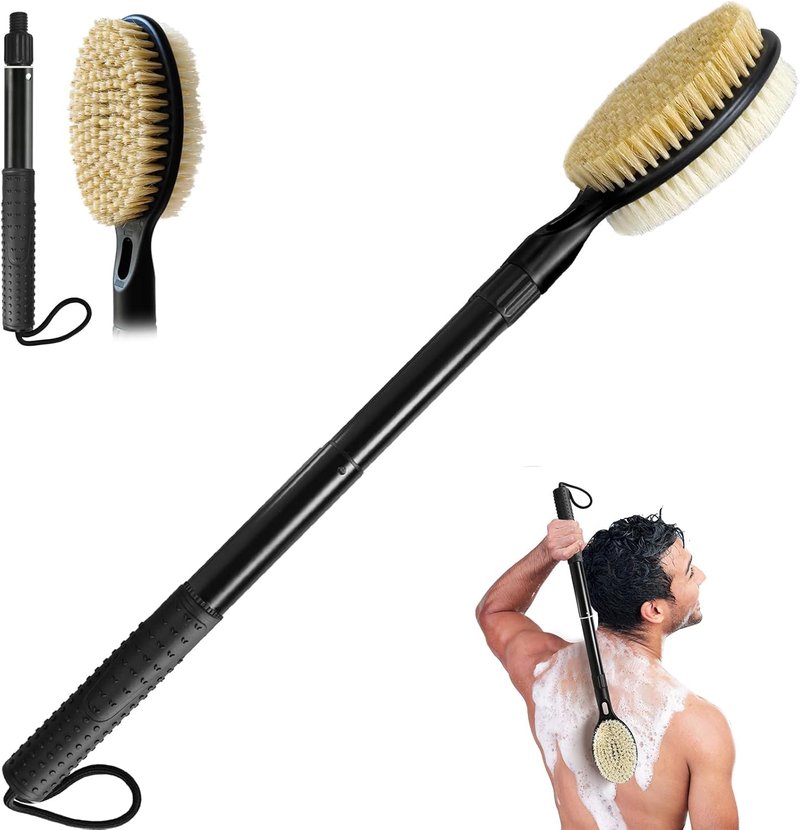 Back Scrubber - Dual-Sided Bath Brush with Long Handle | Soft & Stiff Bristles for Body Exfoliation