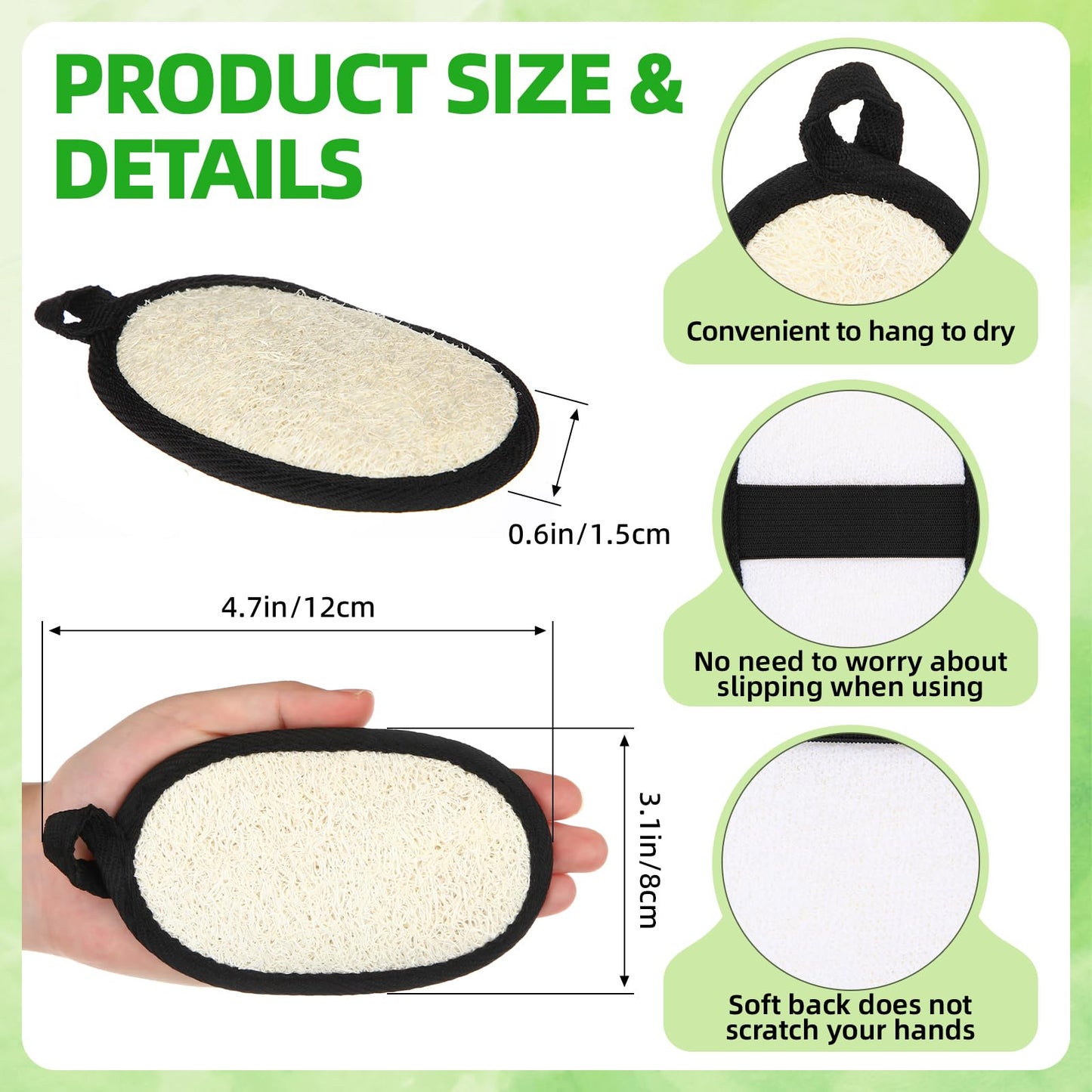 Boao 24 Pcs Loofah Pack Loofah Pads Bulk for Facial Exfoliating Body Bath Shower Mini Sponge Pads Natural Scrubber Brush for Men Women Spa and Travel(Black)