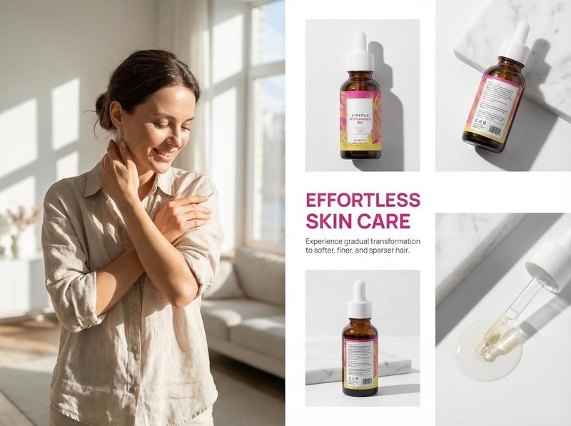 Natural Hair Removal Oil - Cyperus Rotundus Inhibitor for Slower Hair Growth | 60ml, All Skin Types