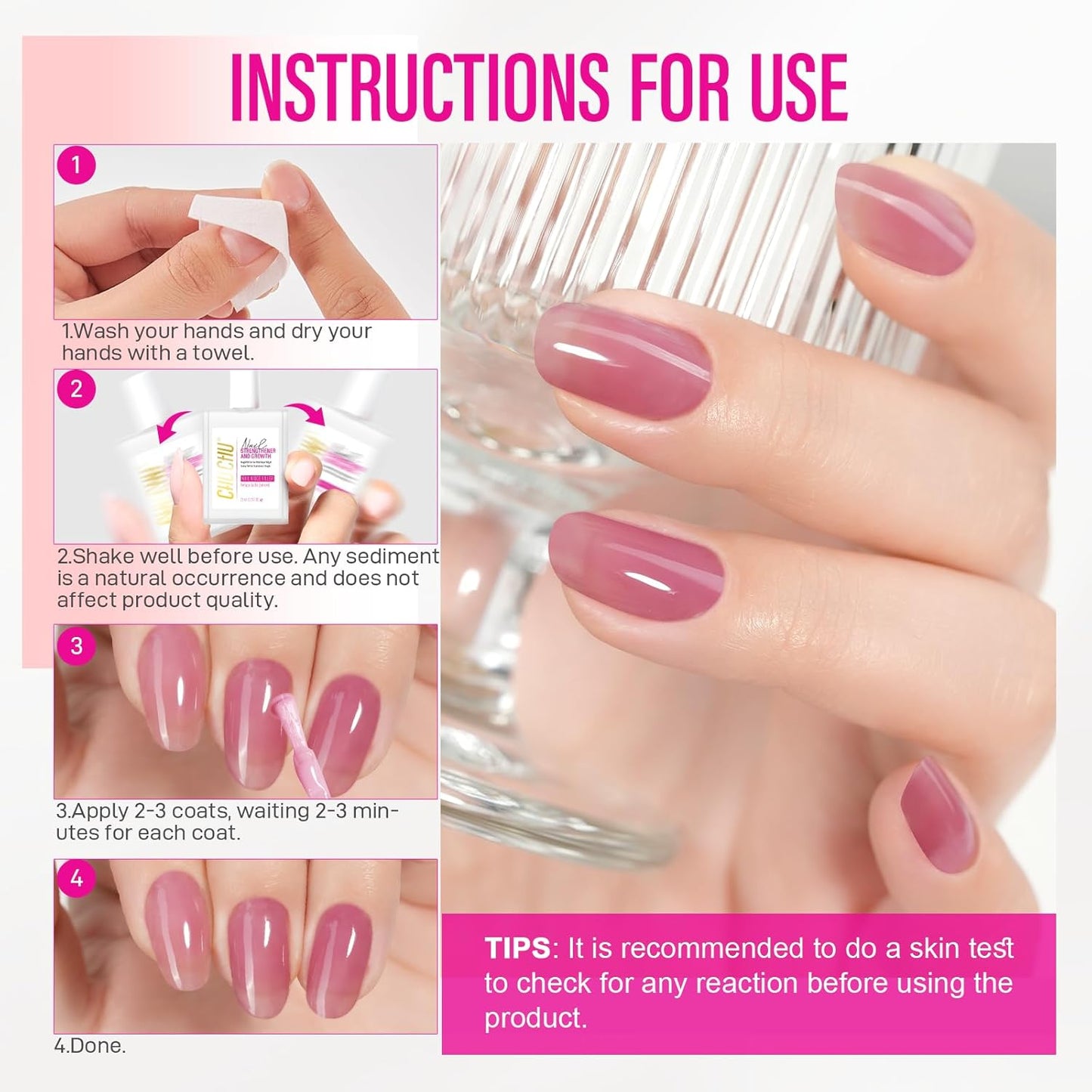 Skiennix Nail Hardener - Extra Strong 8-in-1 Dusty Rose Protein Polish for Weak Nails | 15ml