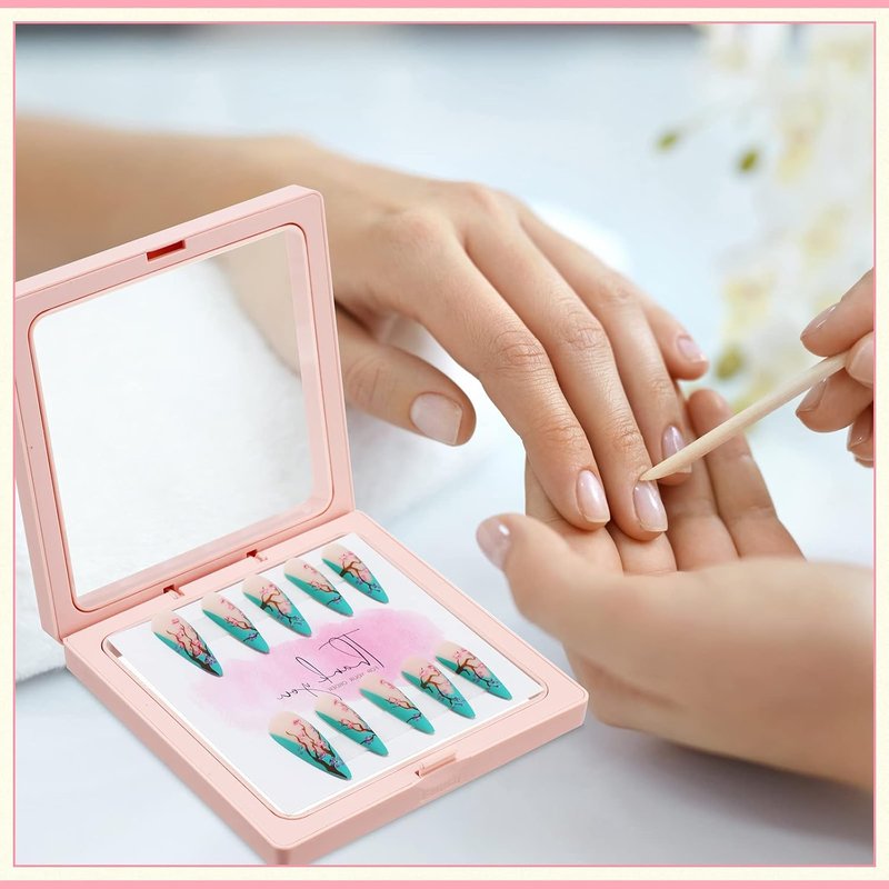 Meekoo Press-On Nail Packaging Box - 30 Pcs with 90 Pcs Double-Sided Tape | Pink Acrylic Storage Case