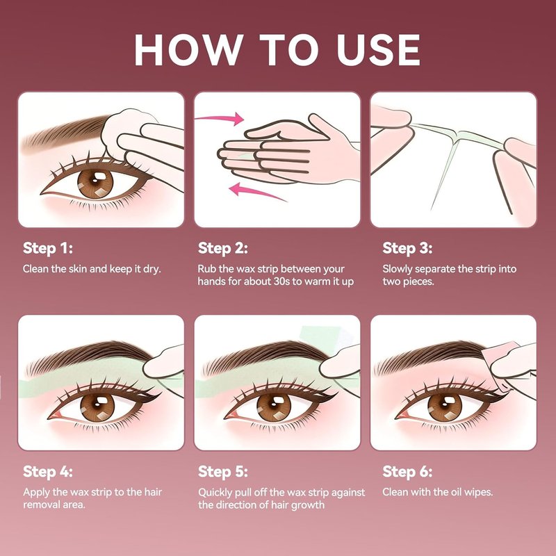 Facial Wax Strips Kit - 80 Hypoallergenic Eyebrow Wax Strips for Hair Removal | Includes 5 Calming Oil Wipes