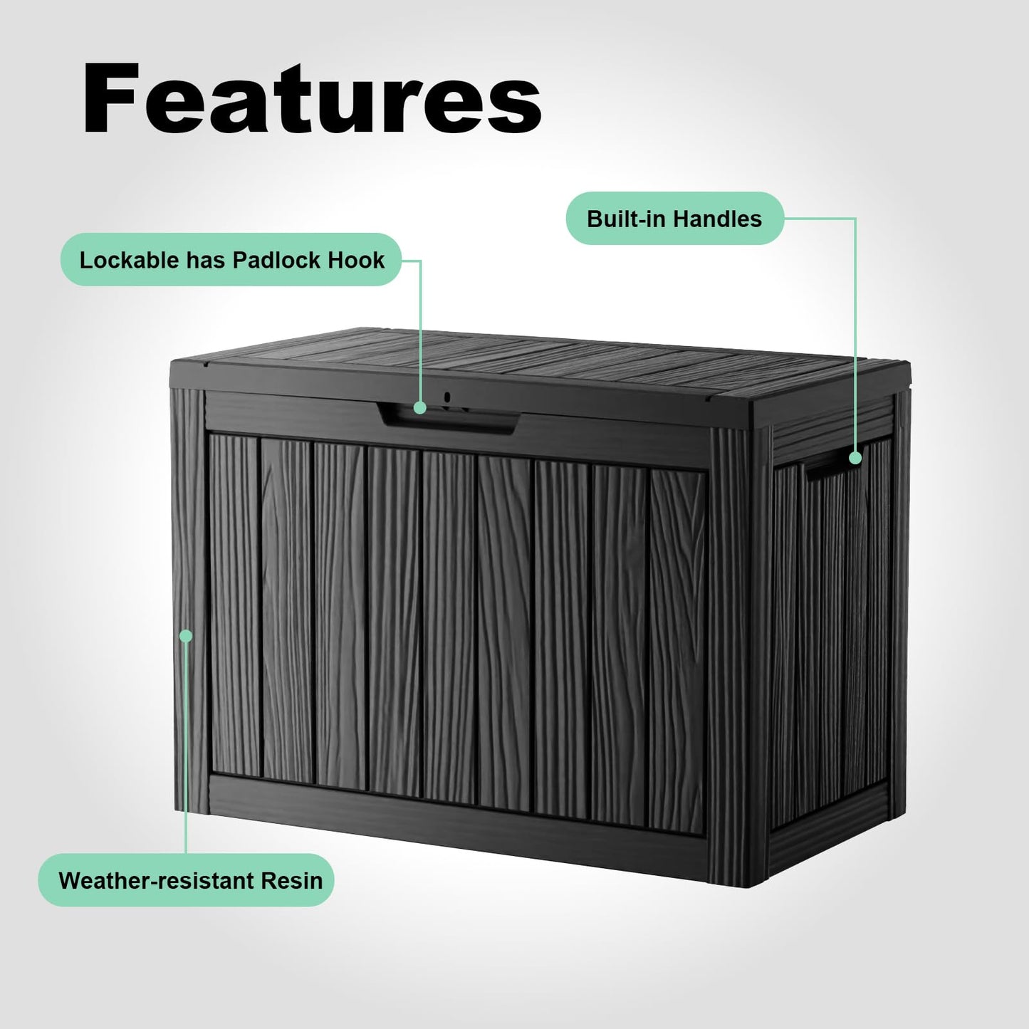 GGYI 50 GallonOutdoor Storage Box,Resin Deck Boxes Waterproof, IndoorOutdoor Bin for Package Delivery, Patio Cushions, Gardening Tools, Lockable, UV Resistant