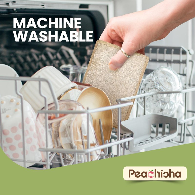 PEACHICHA Bamboo Sponges for Dish Washing Reusable Dish Sponge Multi Use Kitchen Sponges Non-Scratch Reusable Cleaning Pads for Dishes, Pots and Pans, Pack of 5