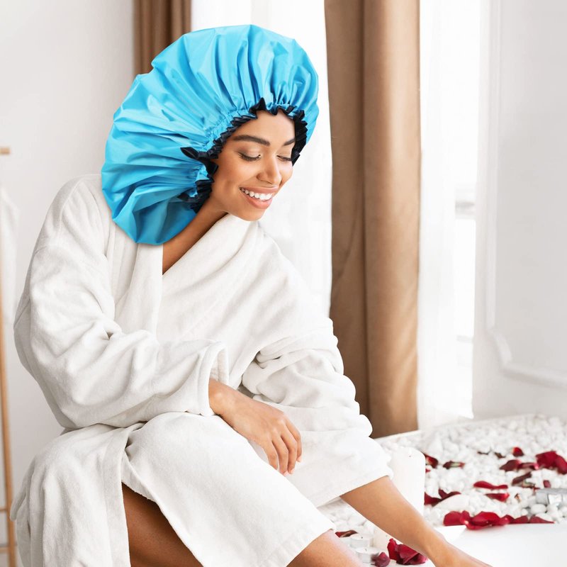 4 Pieces Jumbo Shower Cap Extra Large Double Layer Waterproof Shower Cap for Dreadlocks Satin Lining Reusable XL Bonnet for Women Men Thick Long Big Hair Locs Braids, 4 Colors