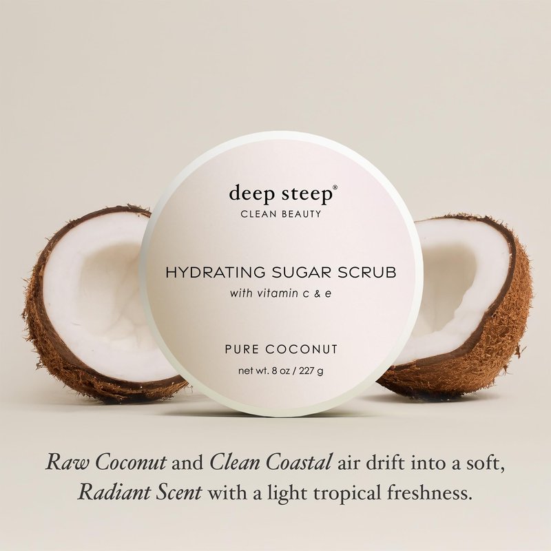 Deep Steep Sugar Scrub, Pure Coconut, 8 oz – Exfoliating Body Scrub with Organic Coconut Oil, Shea Butter & Argan Oil – Vegan, Clean Beauty, Smooth, Soft & Nourished Skin