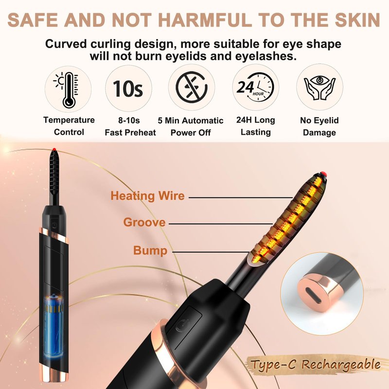 Heated Eyelash Curler- Eye lash Curlers Heat- 4 Temperature Mode- Rechargeable Lash Curler for Makeup Natural Curling Eye Lashes and 24 Hours Long Lasting - Black 2026 Updated New Model U3