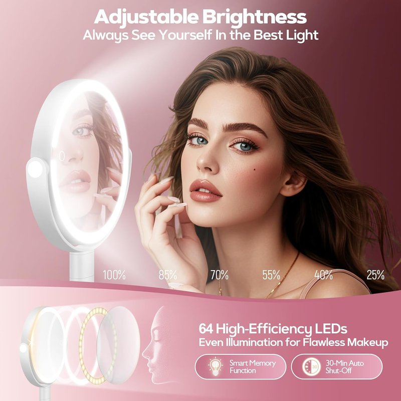 Makeup Mirror with Lights - 30X Magnifying & Height Adjustable | 3 Light Modes, Stepless Dimming, White Vanity Mirror