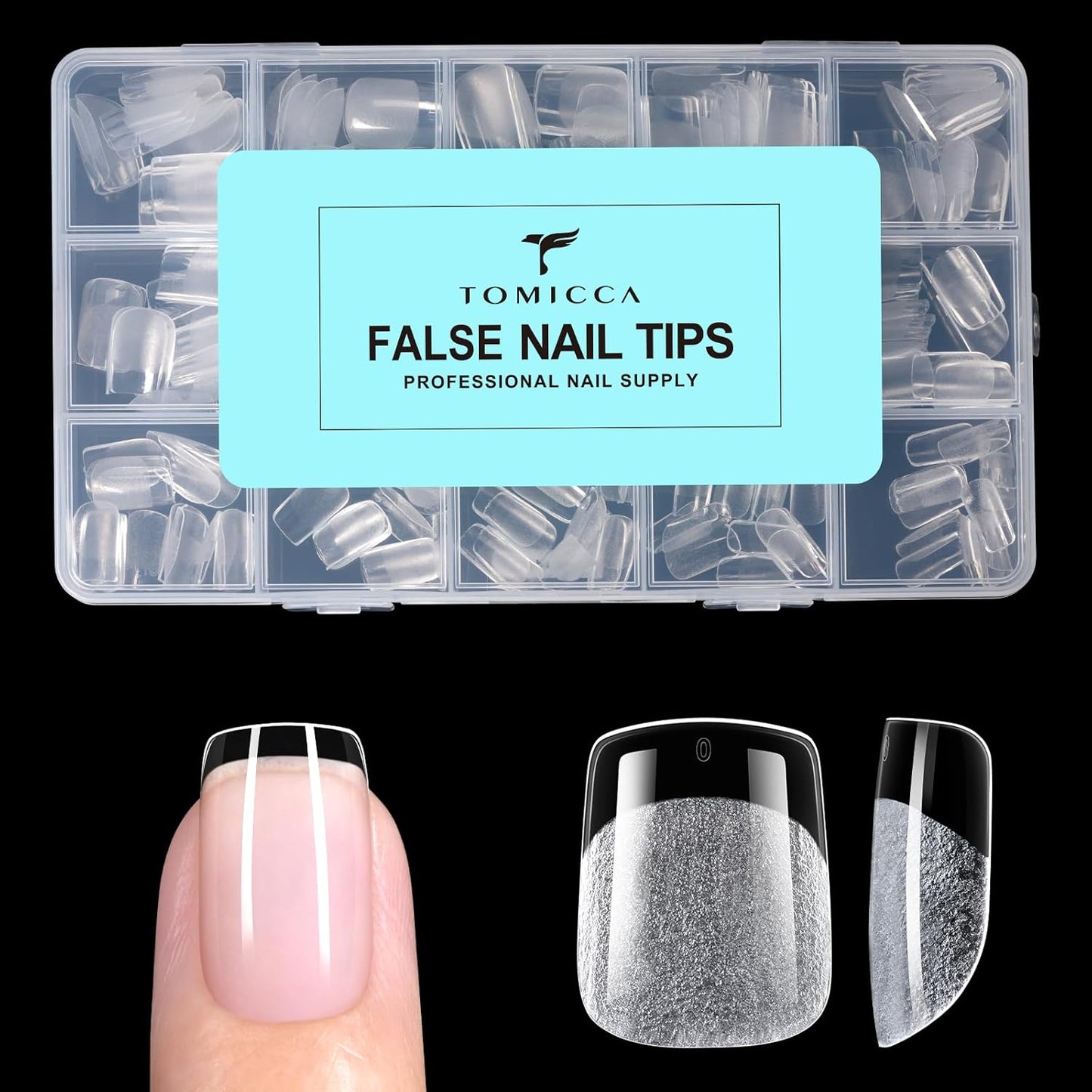 TOMICCA Extra Short Square Nail Tips - 240pcs Soft Gel Full Cover Clear Fake Nails for Beginners & Pros