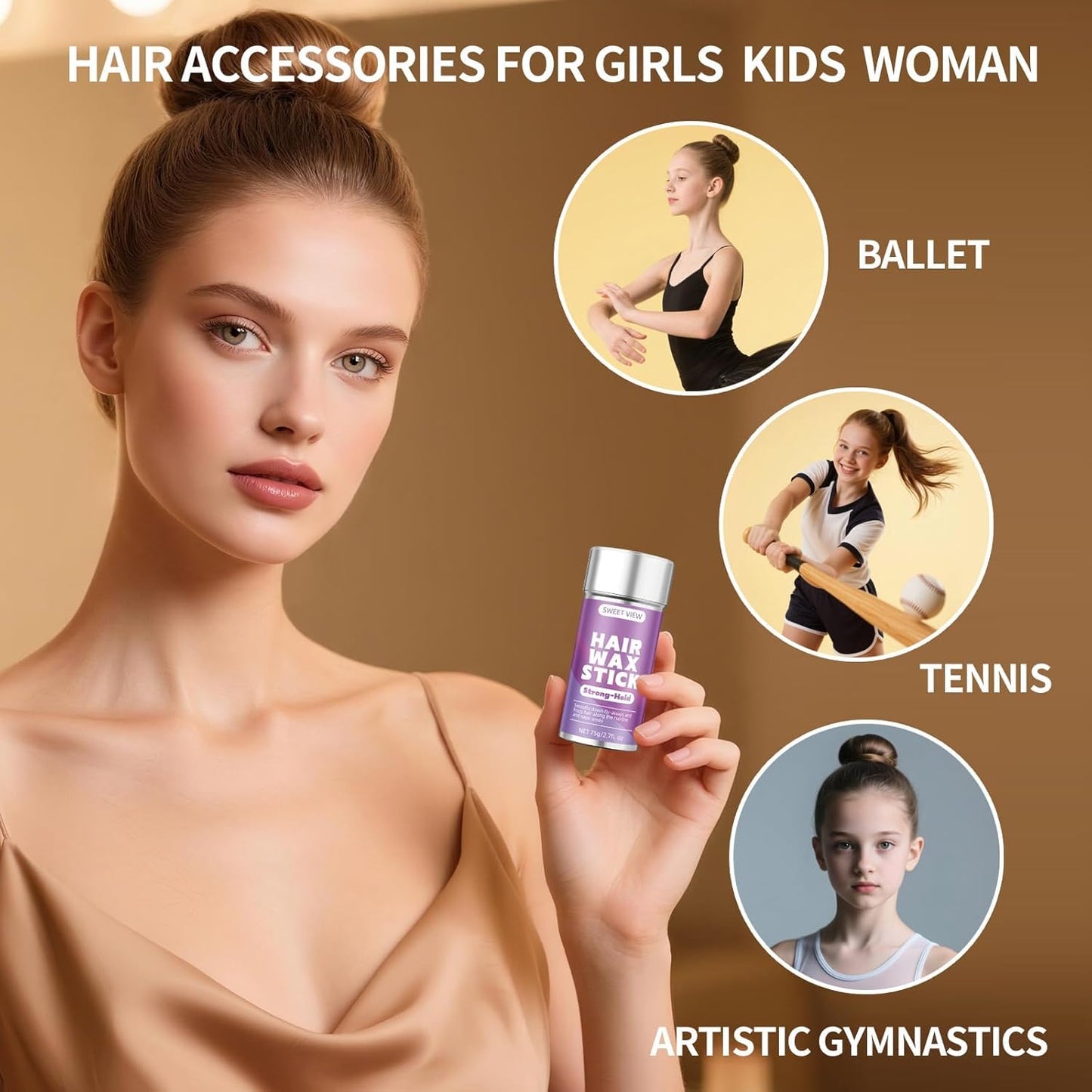 SWEET VIEW Hair Wax Stick, Slick Back Hair Pomade/Balm/Gel for Tame Flyaways, Frizz, Sleek Ponytails, Buns, Styling Accessory for Women, Teen Girls