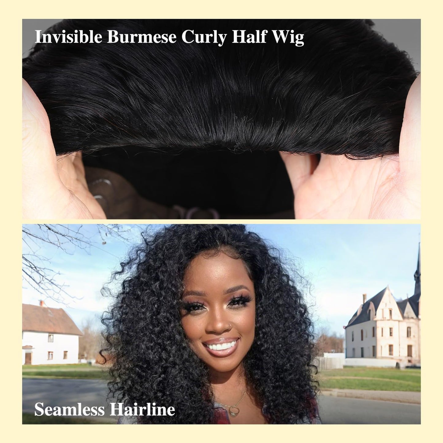 WIGNEE Burmese Curly Human Hair Half Wigs for Women 18 Inch 200% Density Glueless Deep Wave 3 In 1 Seamless Flip Over Half Wig Wear Go Drawstring Headband Wig with Spiral Ends Natural Color