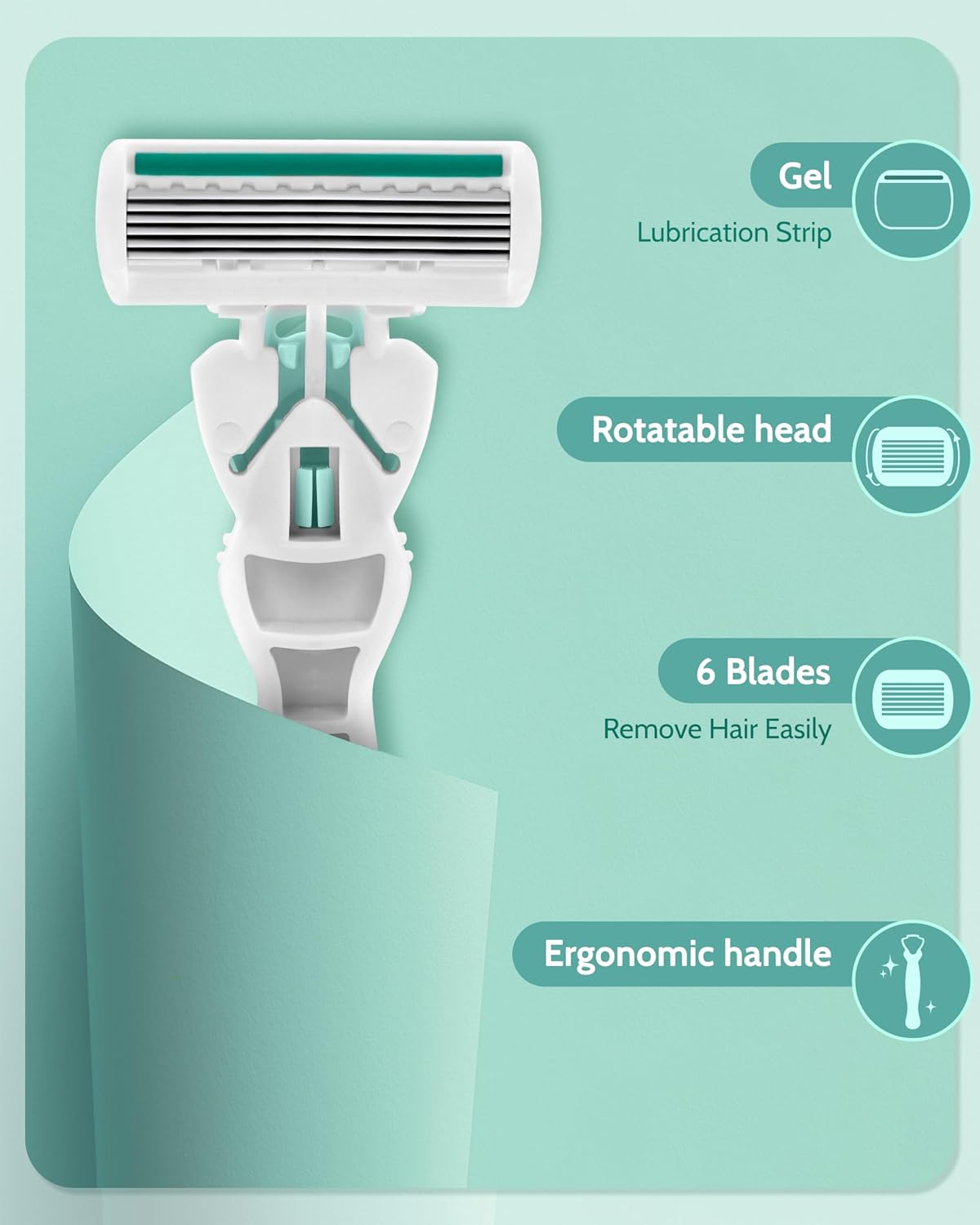 Travel Razors for Women - 12 Blade Refills Included | Green Color