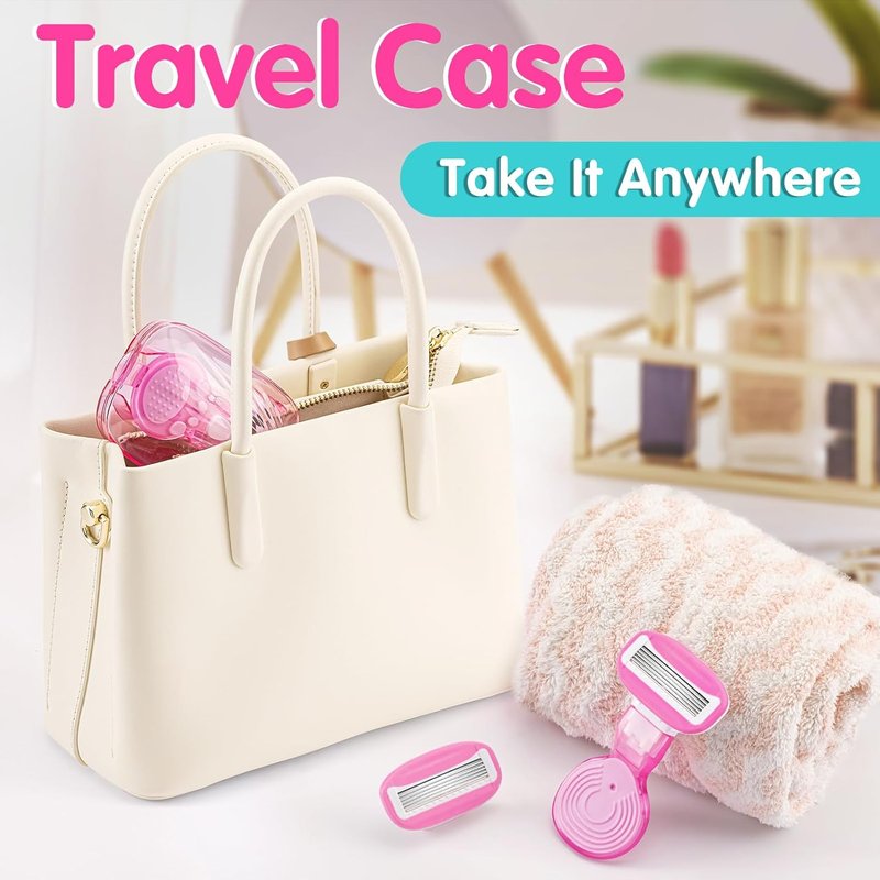 DreamGenius Travel Razor for Women - Extra Smooth 5-Blade Shaving Kit with Case | Pink, Compact Size