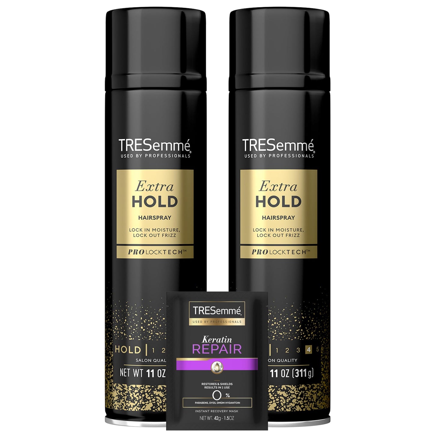 TRESemmé Hairspray, Extra Hold, 2-Pack + Keratin Repair Hair Mask – Moisturizing Hair Spray, Anti-Humidity, Anti-Frizz Hair Products (3 Piece Set)