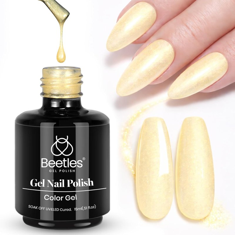 Beetles Yellow Gel Nail Polish - Shimmer Glitter Butter Yellow | 15ML Pastel Creamy Soak Off UV LED Nail Color for Home Salon