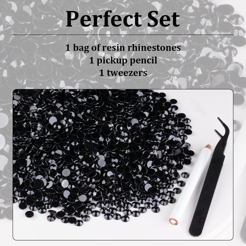 5000pcs 3mm Resin Rhinestones Bulk, Black Flatback Round Jelly Rhinestones Bedazzling Non Hotfix Crystal Gems Large Quantity Wholesale for DIY Crafts Clothes Bottles Tumblers Face Makeup Manicure