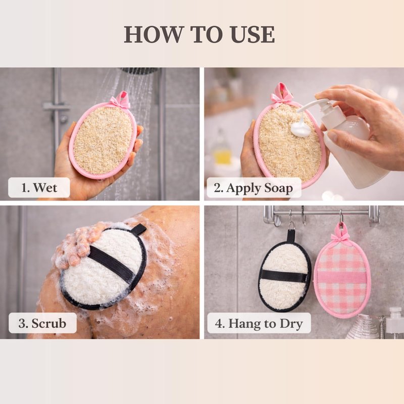 4-Pack Natural Egyptian Loofah Exfoliating Body Scrubber Sponges for Men and Women, Bath Shower Loofahs for Face Back & Body, Individual Loofahs for Couples – 2 for Men, 2 for Women