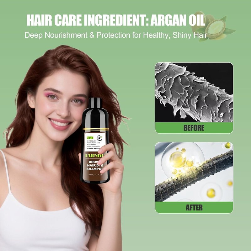 Brown Hair Dye Shampoo - 3-In-1 Natural Color Treatment for Gray Hair | Ammonia & Paraben Free