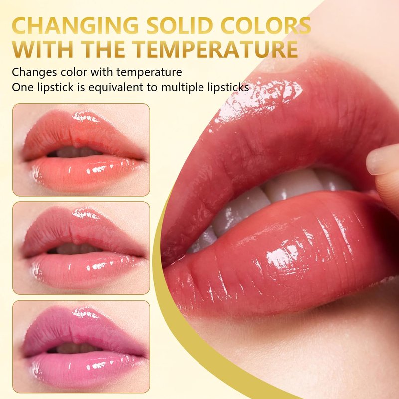 BLOWADM 3Pcs Transferproof Color Changing Lipstick,Gold Crystal Ph Color-Changing Lipstick 24 Hours Long Lasting & Moisturizing Lip Gloss,Colors Changings Lipsticks For Older Women