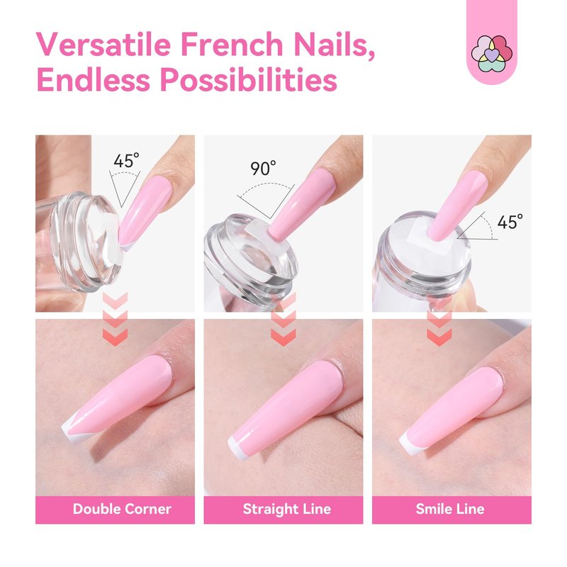 Saviland French Tip Nail Stamper Kit - 18PCS Clear Silicone Nail Stamping Set, Blue+Pink Radium Long & Short Stamper with Scrapers for French Manicure