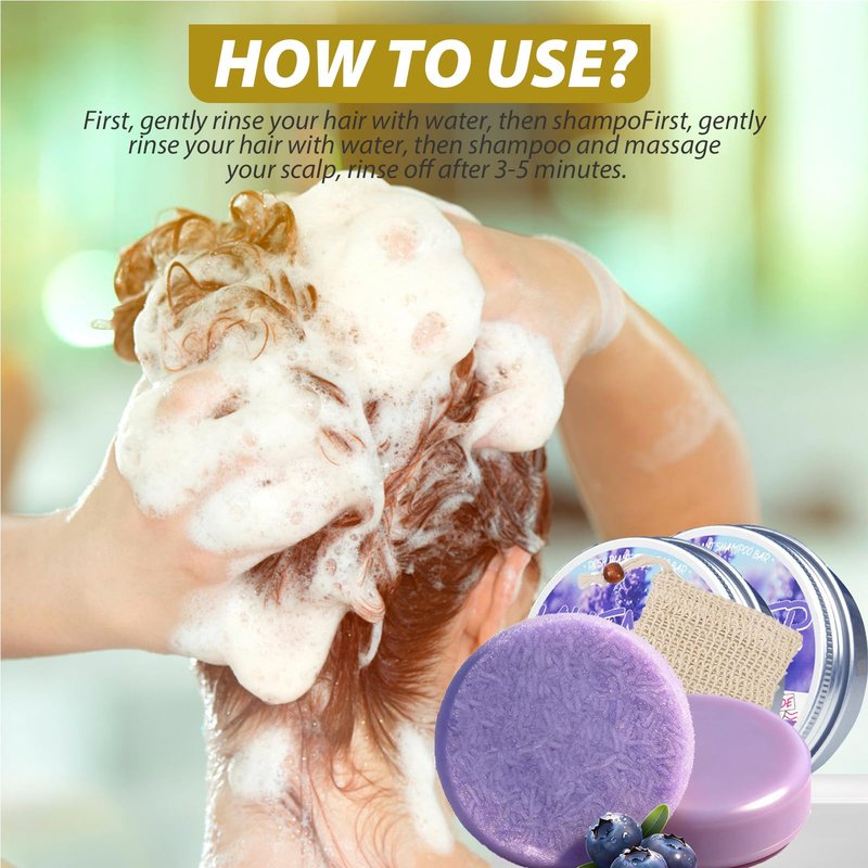 2PCS Blueberry Fields Shampoo & Conditioner Bundle Bars, for Hair Thinning, Frizz