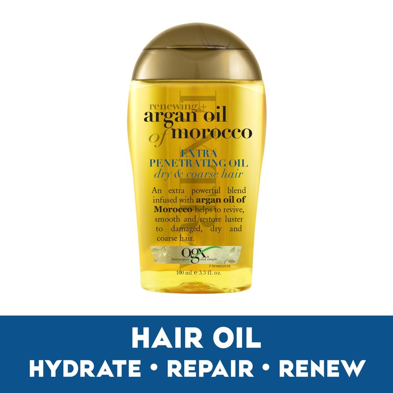 OGX Renewing + Argan Oil of Morocco Hair Oil, Extra Strength Penetrating Serum Treatment for Dry, Damaged, Frizzy, Curly & Coarse Hair, Cold-Pressed Argan Oil, Shine, 3.3 Fl Oz