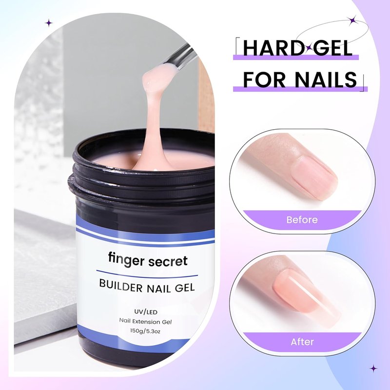 Builder Gel for Nails - Hard Gel for Nail Extensions & 3D Sculpting | White, Transparent, Pink, Nude - 5.3 fl oz (150 g)