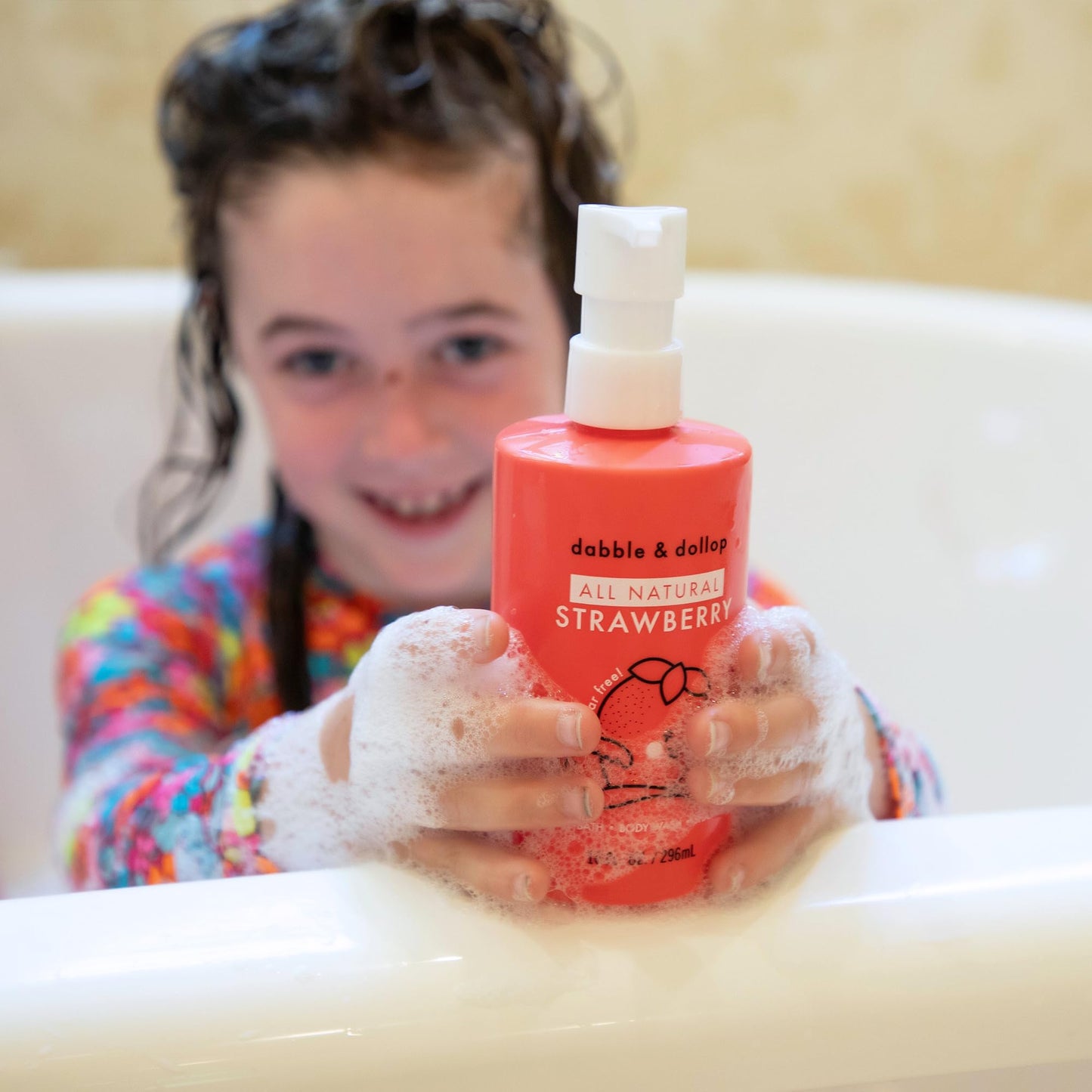 Dabble & Dollop Strawberry Kids 3-in-1 Body Wash, Shampoo & Bubble Bath – Tear-Free, Gentle, Natural-Origin, Hypoallergenic and Safe for Sensitive Skin (10 fl oz, Pack of 2)