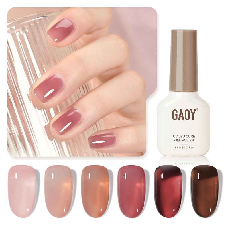 Rose Garden Jelly Gel Nail Polish Set - 6 Transparent Nude & Red Shades | DIY Manicure Kit for Salon Quality Nails