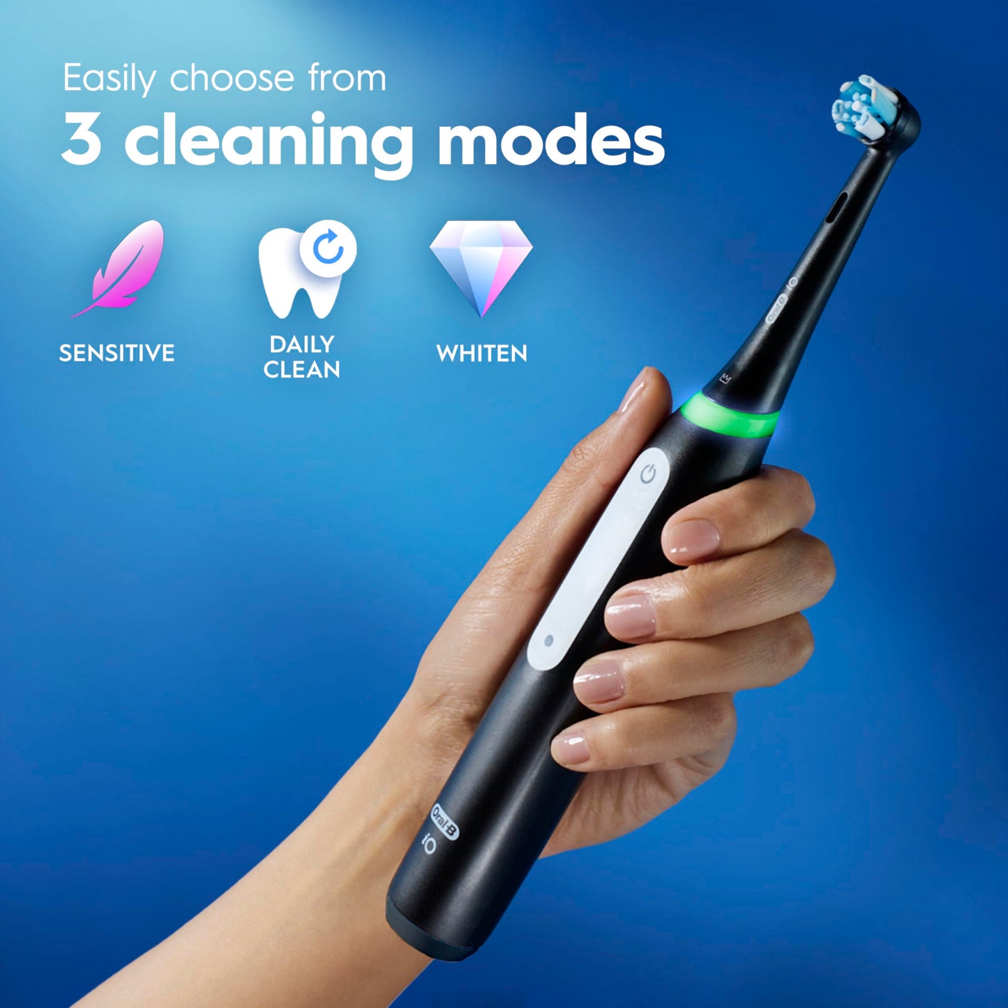 Oral-B Rechargeable Electric Toothbrush, iO3 Limited Deep Clean, 3 Cleaning Modes, Visual Pressure Sensor to Protect Gums, 2 Brush Heads, Travel Case, ICY Blue
